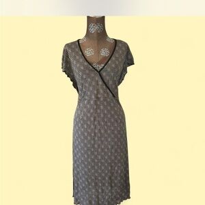 Mimi Maternity Black & White Geometric Wrap-Effect Midi Dress